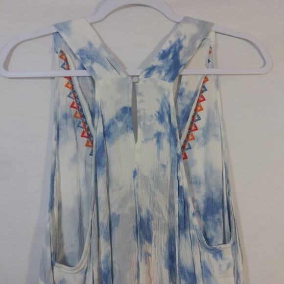 Perfectly Priscilla Blue Tie Dye  Embroidered Racer Back Gauzy Tank Size 3X - Picture 7 of 7